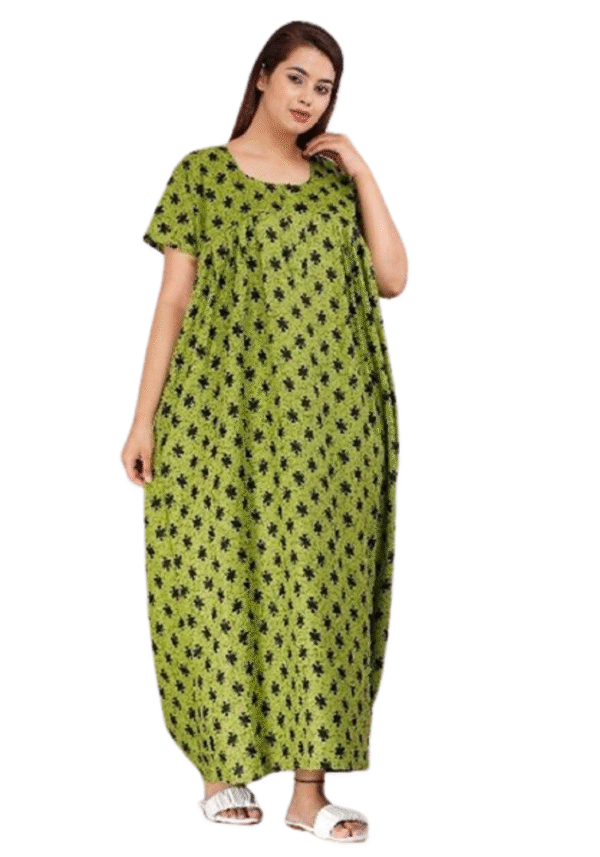 100% Cotton Nighty for Women || Long Length Printed Nighty/Maxi/Night Gown/Night Dress/Nightwear Inner & Sleepwear for Women's (Green)-DSMF121-Nighty Green