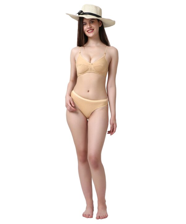 Women Cotton Full Coverage Non Padded Daily Use Bra & Pantie Lingerie Set for Women and Girls, Women Sexy Lingerie Set for Honymoon Sex Panty Set, Underwired Bridal Lace Bra and Panty Set, Swimwear Bikini Bra Panty Lingerie Set, (Beige)-DSBP001-P1_BEIGE - Image 3