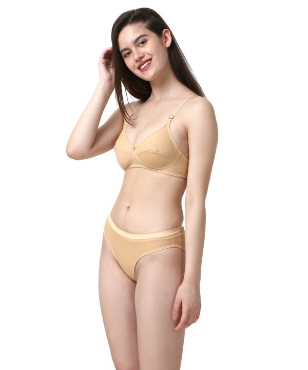 Women Cotton Full Coverage Non Padded Daily Use Bra & Pantie Lingerie Set for Women and Girls, Women Sexy Lingerie Set for Honymoon Sex Panty Set, Underwired Bridal Lace Bra and Panty Set, Swimwear Bikini Bra Panty Lingerie Set, (Beige)-DSBP001-P1_BEIGE - Image 4