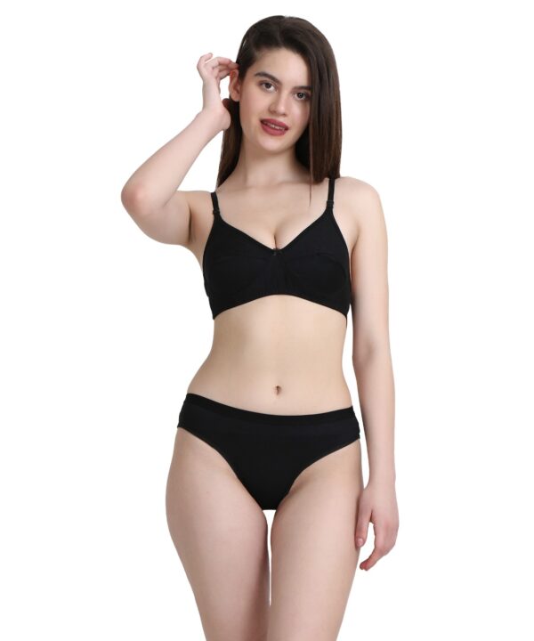 Women Cotton Full Coverage Non Padded Daily Use Bra & Pantie Lingerie Set for Women and Girls, Women Sexy Lingerie Set for Honymoon Sex Panty Set, Underwired Bridal Lace Bra and Panty Set, Swimwear Bikini Bra Panty Lingerie Set (Black)-DSBP001-P1_BLACK