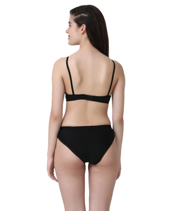 Women Cotton Full Coverage Non Padded Daily Use Bra & Pantie Lingerie Set for Women and Girls, Women Sexy Lingerie Set for Honymoon Sex Panty Set, Underwired Bridal Lace Bra and Panty Set, Swimwear Bikini Bra Panty Lingerie Set (Black)-DSBP001-P1_BLACK - Image 2