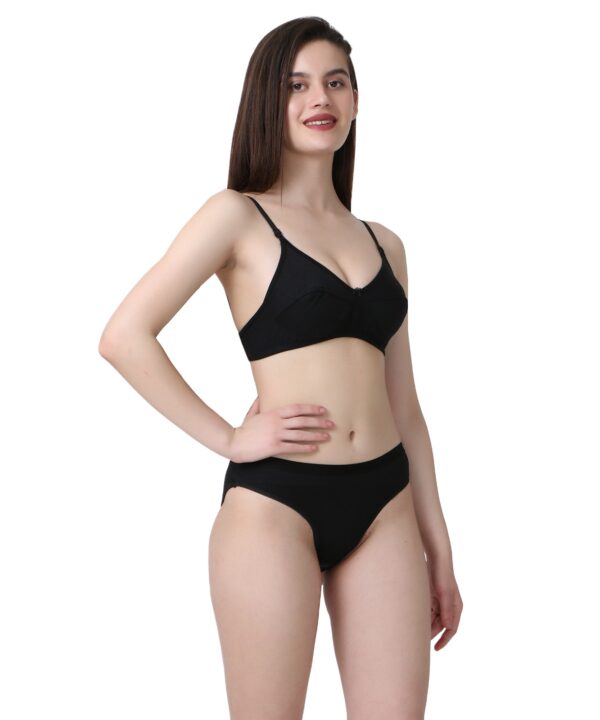 Women Cotton Full Coverage Non Padded Daily Use Bra & Pantie Lingerie Set for Women and Girls, Women Sexy Lingerie Set for Honymoon Sex Panty Set, Underwired Bridal Lace Bra and Panty Set, Swimwear Bikini Bra Panty Lingerie Set (Black)-DSBP001-P1_BLACK - Image 8