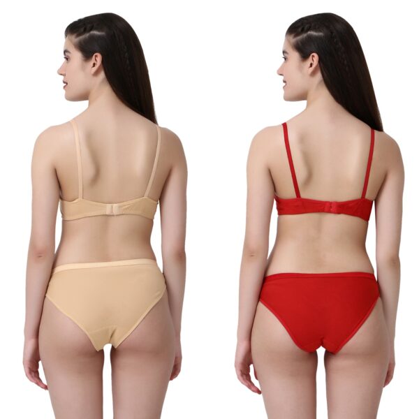 PACK OF 2 Women Cotton Full Coverage Non Padded Daily Use Bra & Pantie Lingerie Set for Women and Girls, Women Sexy Lingerie Set for Honymoon Sex Panty Set, Underwired Bridal Lace Bra and Panty Set, Swimwear Bikini Bra Panty Lingerie Set, (Beige Red)-DSBP001-P2_BEIGE RED - Image 2