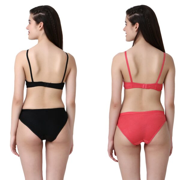 PACK OF 2 Women Cotton Full Coverage Non Padded Daily Use Bra & Pantie Lingerie Set for Women and Girls, Women Sexy Lingerie Set for Honymoon Sex Panty Set, Underwired Bridal Lace Bra and Panty Set, Swimwear Bikini Bra Panty Lingerie Set,(Black Red)-DSBP001-P2_BLACK RED - Image 2