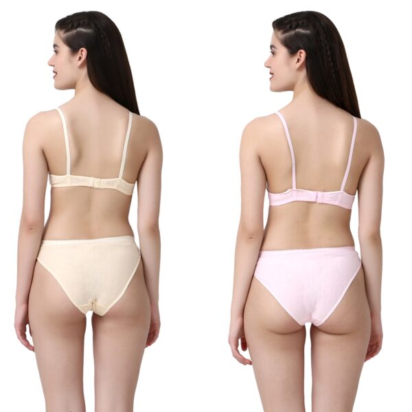 PACK OF 2 Women Cotton Full Coverage Non Padded Daily Use Bra & Pantie Lingerie Set for Women and Girls, Women Sexy Lingerie Set for Honymoon Sex Panty Set, Underwired Bridal Lace Bra and Panty Set, Swimwear Bikini Bra Panty Lingerie Set, (Cream Light-Pink)-DSBP001-P2_CREAM L-PINK - Image 2