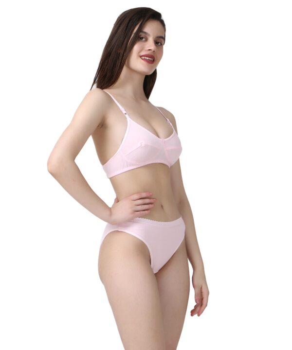 PACK OF 2 Women Cotton Full Coverage Non Padded Daily Use Bra & Pantie Lingerie Set for Women and Girls, Women Sexy Lingerie Set for Honymoon Sex Panty Set, Underwired Bridal Lace Bra and Panty Set, Swimwear Bikini Bra Panty Lingerie Set, (Light-Pink)-DSBP001-P2_L-PINK RED - Image 4