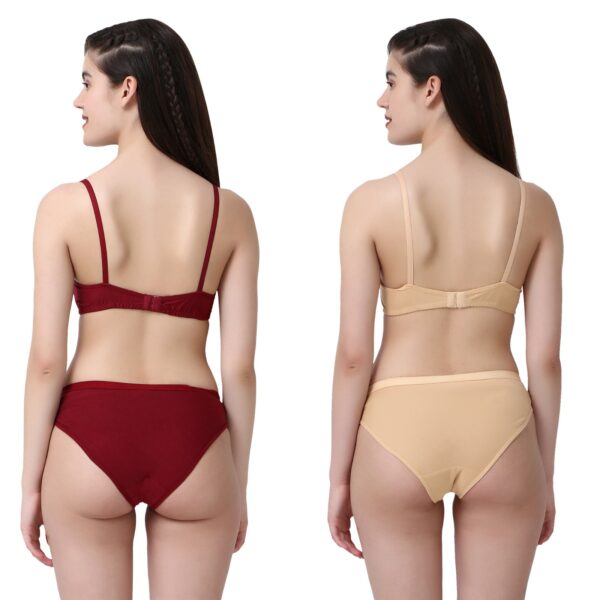PACK OF 2 Women Cotton Full Coverage Non Padded Daily Use Bra & Pantie Lingerie Set for Women and Girls, Women Sexy Lingerie Set for Honymoon Sex Panty Set, Underwired Bridal Lace Bra and Panty Set, Swimwear Bikini Bra Panty Lingerie Set, (Maroon Beige)-DSBP001-P2_MAROON BEIGE - Image 2