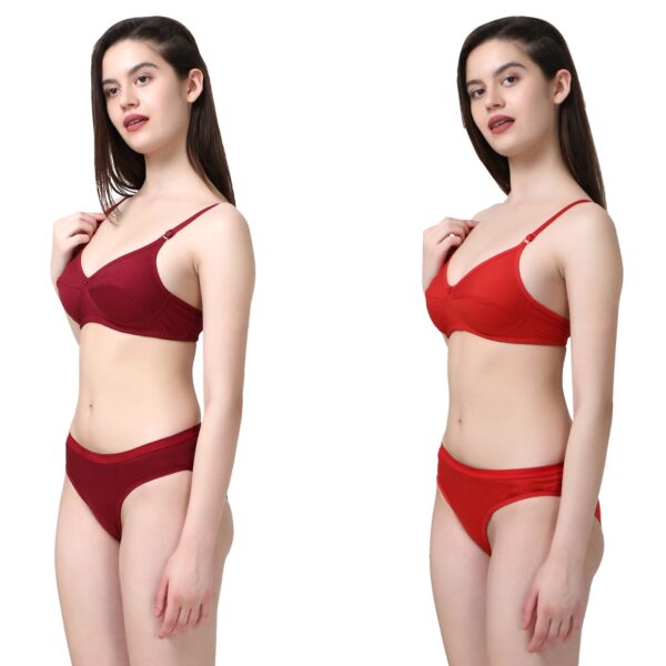PACK OF 2 Women Cotton Full Coverage Non Padded Daily Use Bra & Pantie Lingerie Set for Women and Girls, Women Sexy Lingerie Set for Honymoon Sex Panty Set, Underwired Bridal Lace Bra and Panty Set, Swimwear Bikini Bra Panty Lingerie Set, (Maroon Red)-DSBP001-P2_MAROON RED