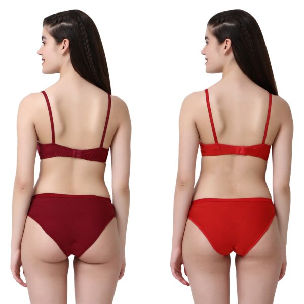 PACK OF 2 Women Cotton Full Coverage Non Padded Daily Use Bra & Pantie Lingerie Set for Women and Girls, Women Sexy Lingerie Set for Honymoon Sex Panty Set, Underwired Bridal Lace Bra and Panty Set, Swimwear Bikini Bra Panty Lingerie Set, (Maroon Red)-DSBP001-P2_MAROON RED - Image 2