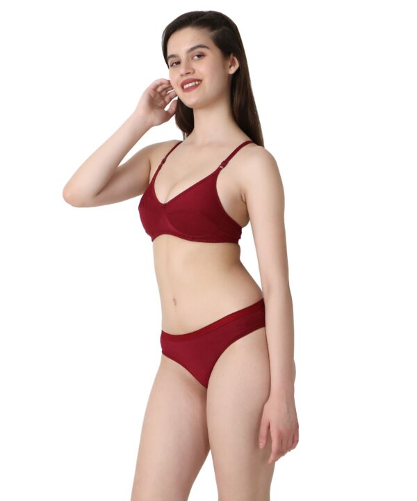 PACK OF 2 Women Cotton Full Coverage Non Padded Daily Use Bra & Pantie Lingerie Set for Women and Girls, Women Sexy Lingerie Set for Honymoon Sex Panty Set, Underwired Bridal Lace Bra and Panty Set, Swimwear Bikini Bra Panty Lingerie Set, (Maroon Red)-DSBP001-P2_MAROON RED - Image 4