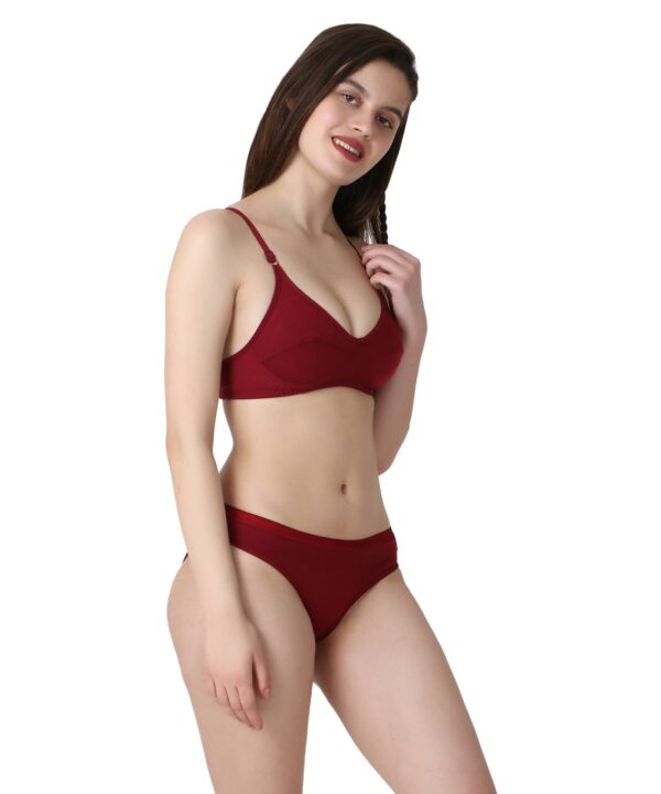 PACK OF 2 Women Cotton Full Coverage Non Padded Daily Use Bra & Pantie Lingerie Set for Women and Girls, Women Sexy Lingerie Set for Honymoon Sex Panty Set, Underwired Bridal Lace Bra and Panty Set, Swimwear Bikini Bra Panty Lingerie Set, (Maroon Red)-DSBP001-P2_MAROON RED - Image 5