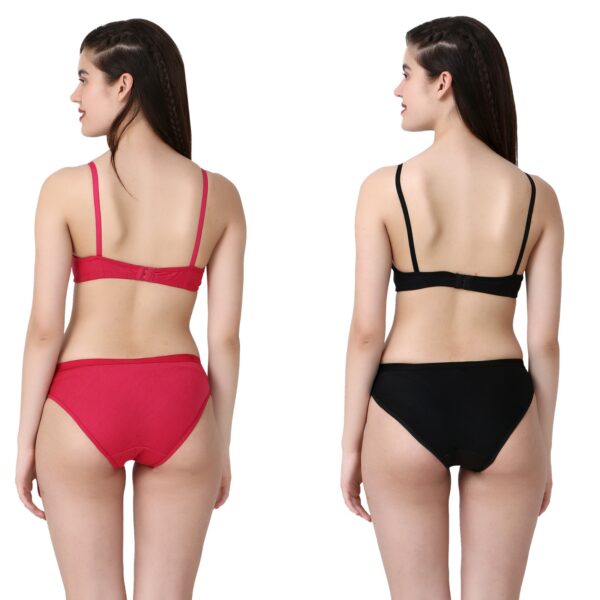 PACK OF 2 Women Cotton Full Coverage Non Padded Daily Use Bra & Pantie Lingerie Set for Women and Girls, Women Sexy Lingerie Set for Honymoon Sex Panty Set, Underwired Bridal Lace Bra and Panty Set, Swimwear Bikini Bra Panty Lingerie Set, (Pink Black)-DSBP001-P2_PINK BLACK - Image 2