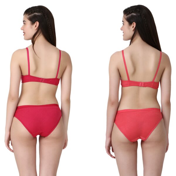 PACK OF 2 Women Cotton Full Coverage Non Padded Daily Use Bra & Pantie Lingerie Set for Women and Girls, Women Sexy Lingerie Set for Honymoon Sex Panty Set, Underwired Bridal Lace Bra and Panty Set, Swimwear Bikini Bra Panty Lingerie Set, (Pink Red)-DSBP001-P2_PINK  RED - Image 2