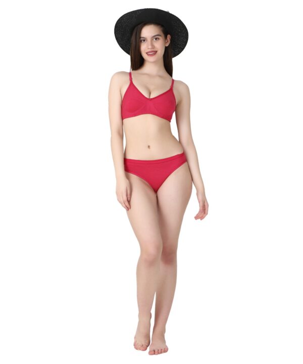 PACK OF 2 Women Cotton Full Coverage Non Padded Daily Use Bra & Pantie Lingerie Set for Women and Girls, Women Sexy Lingerie Set for Honymoon Sex Panty Set, Underwired Bridal Lace Bra and Panty Set, Swimwear Bikini Bra Panty Lingerie Set, (Pink Red)-DSBP001-P2_PINK  RED - Image 3