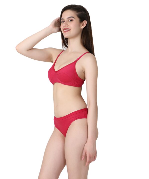 PACK OF 2 Women Cotton Full Coverage Non Padded Daily Use Bra & Pantie Lingerie Set for Women and Girls, Women Sexy Lingerie Set for Honymoon Sex Panty Set, Underwired Bridal Lace Bra and Panty Set, Swimwear Bikini Bra Panty Lingerie Set, (Pink Red)-DSBP001-P2_PINK  RED - Image 4