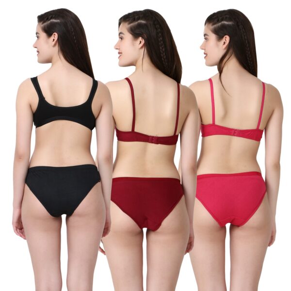 PACK OF 3 Women Cotton Full Coverage Non Padded Daily Use Bra & Pantie Lingerie Set for Women and Girls, Women Sexy Lingerie Set for Honymoon Sex Panty Set, Underwired Bridal Lace Bra and Panty Set, Swimwear Bikini Bra Panty Lingerie Set, (Maroon Red Black)-DSBP001-P3_MAROON RED BLACK - Image 2