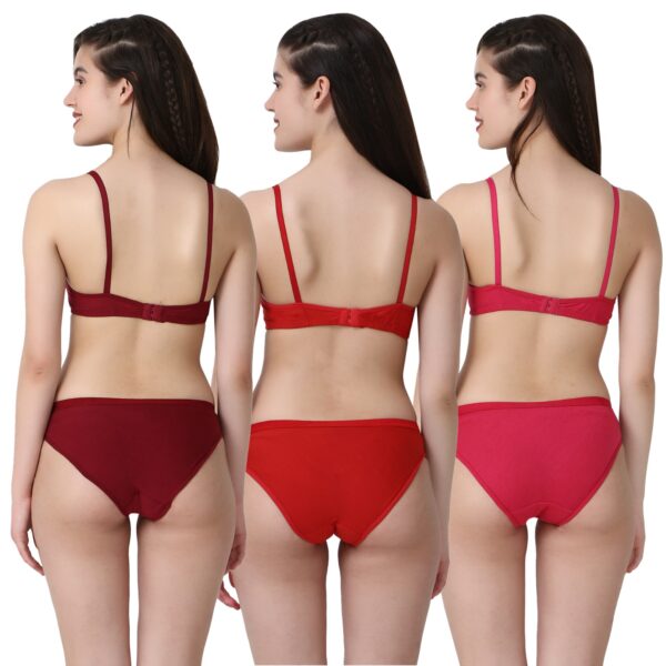 PACK OF 3 Women Cotton Full Coverage Non Padded Daily Use Bra & Pantie Lingerie Set for Women and Girls, Women Sexy Lingerie Set for Honymoon Sex Panty Set, Underwired Bridal Lace Bra and Panty Set, Swimwear Bikini Bra Panty Lingerie Set, (Red Maroon Pink)-DSBP001-P3_RED MAROON PINK - Image 2