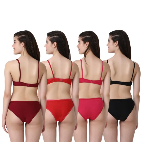 PACK OF 4 Women Cotton Full Coverage Non Padded Daily Use Bra & Pantie Lingerie Set for Women and Girls, Women Sexy Lingerie Set for Honymoon Sex Panty Set, Underwired Bridal Lace Bra and Panty Set, Swimwear Bikini Bra Panty Lingerie Set, (Maroon Red Pink Black)-DSBP001-P4_MAROON RED PINK BLACK - Image 2
