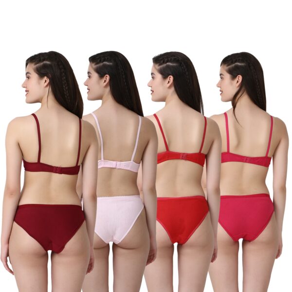 PACK OF 4 Women Cotton Full Coverage Non Padded Daily Use Bra & Pantie Lingerie Set for Women and Girls, Women Sexy Lingerie Set for Honymoon Sex Panty Set, Underwired Bridal Lace Bra and Panty Set, Swimwear Bikini Bra Panty Lingerie Set, (Pink Maroon Red Light-Pink)-DSBP001-P4_PINK MAROON RED L-PINK - Image 2