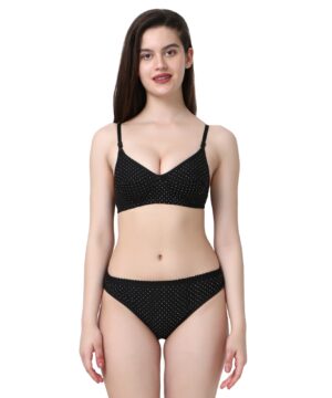Women Cotton Daily use Printed Bra Panty Set Full Coverage Non Padded Printed Lingerie Set with Adjustable stap Bra Panty Set for Womens | Women Bra with Low West Panty Set | Women Lingerie Set Cotton | Bra Panty Set for Women Sexy Hot| Bra Panty Set (Black)-DSBP002-P1_BLACK-Printed