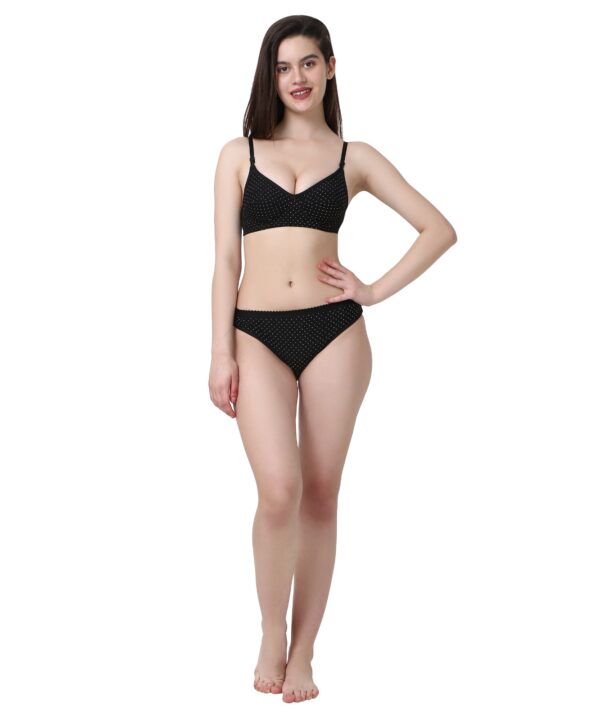 Women Cotton Daily use Printed Bra Panty Set Full Coverage Non Padded Printed Lingerie Set with Adjustable stap Bra Panty Set for Womens | Women Bra with Low West Panty Set | Women Lingerie Set Cotton | Bra Panty Set for Women Sexy Hot| Bra Panty Set (Black)-DSBP002-P1_BLACK-Printed - Image 3