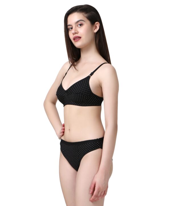 Women Cotton Daily use Printed Bra Panty Set Full Coverage Non Padded Printed Lingerie Set with Adjustable stap Bra Panty Set for Womens | Women Bra with Low West Panty Set | Women Lingerie Set Cotton | Bra Panty Set for Women Sexy Hot| Bra Panty Set (Black)-DSBP002-P1_BLACK-Printed - Image 4