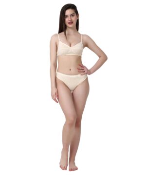 Women Cotton Daily use Printed Bra Panty Set Full Coverage Non Padded Printed Lingerie Set with Adjustable stap Bra Panty Set for Womens | Women Bra with Low West Panty Set | Women Lingerie Set Cotton | Bra Panty Set for Women Sexy Hot| Bra Panty Set (Cream)-DSBP002-P1_CREAM-Printed