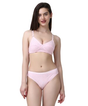 Women Cotton Daily use Printed Bra Panty Set Full Coverage Non Padded Printed Lingerie Set with Adjustable stap Bra Panty Set for Womens | Women Bra with Low West Panty Set | Women Lingerie Set Cotton | Bra Panty Set for Women Sexy Hot| Bra Panty Set (Pink)-DSBP002-P1_PINK-Printed