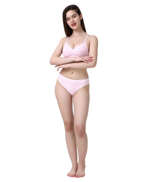 Women Cotton Daily use Printed Bra Panty Set Full Coverage Non Padded Printed Lingerie Set with Adjustable stap Bra Panty Set for Womens | Women Bra with Low West Panty Set | Women Lingerie Set Cotton | Bra Panty Set for Women Sexy Hot| Bra Panty Set (Pink)-DSBP002-P1_PINK-Printed - Image 3