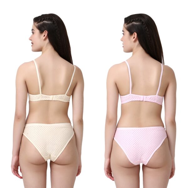 PACK OF 2 Women Cotton Daily use Printed Bra Panty Set Full Coverage Non Padded Printed Lingerie Set with Adjustable stap Bra Panty Set for Womens | Women Bra with Low West Panty Set | Women Lingerie Set Cotton | Bra Panty Set for Women Sexy Hot| Bra Panty Set (Beige Pink)-DSBP002-P2_BEIGE PINK-Printed - Image 2