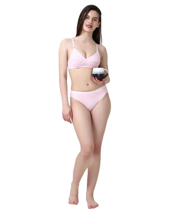 PACK OF 2 Women Cotton Daily use Printed Bra Panty Set Full Coverage Non Padded Printed Lingerie Set with Adjustable stap Bra Panty Set for Womens | Women Bra with Low West Panty Set | Women Lingerie Set Cotton | Bra Panty Set for Women Sexy Hot| Bra Panty Set (Beige Pink)-DSBP002-P2_BEIGE PINK-Printed - Image 3