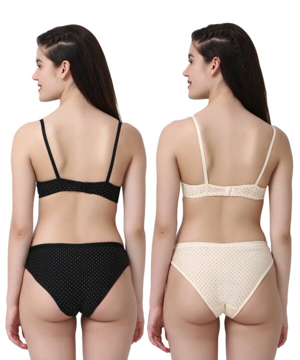 PACK OF 2 Women Cotton Daily use Printed Bra Panty Set Full Coverage Non Padded Printed Lingerie Set with Adjustable stap Bra Panty Set for Womens | Women Bra with Low West Panty Set | Women Lingerie Set Cotton | Bra Panty Set for Women Sexy Hot| Bra Panty Set (Black Beige)-DSBP002-P2_BLACK BEIGE-Printed - Image 2