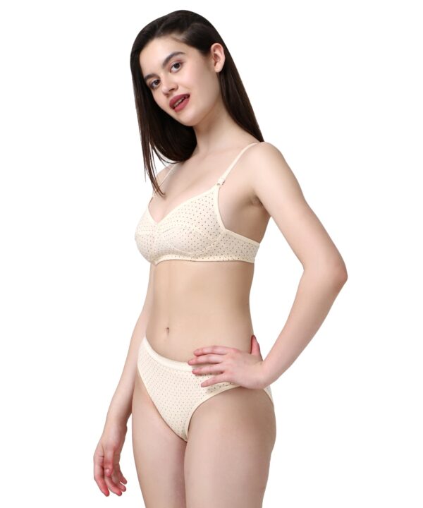 PACK OF 2 Women Cotton Daily use Printed Bra Panty Set Full Coverage Non Padded Printed Lingerie Set with Adjustable stap Bra Panty Set for Womens | Women Bra with Low West Panty Set | Women Lingerie Set Cotton | Bra Panty Set for Women Sexy Hot| Bra Panty Set (Black Beige)-DSBP002-P2_BLACK BEIGE-Printed - Image 4
