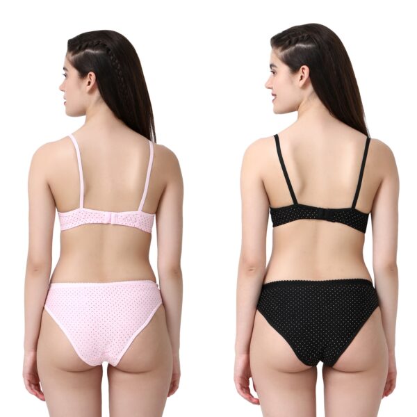 PACK OF 2 Women Cotton Daily use Printed Bra Panty Set Full Coverage Non Padded Printed Lingerie Set with Adjustable stap Bra Panty Set for Womens | Women Bra with Low West Panty Set | Women Lingerie Set Cotton | Bra Panty Set for Women Sexy Hot| Bra Panty Set (Pink Black)-DSBP002-P2_PINK BLACK-Printed - Image 2