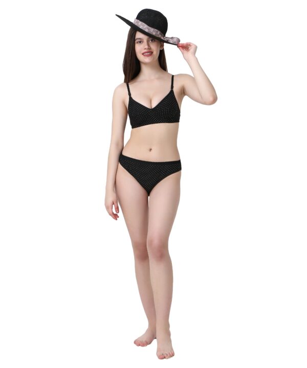 PACK OF 2 Women Cotton Daily use Printed Bra Panty Set Full Coverage Non Padded Printed Lingerie Set with Adjustable stap Bra Panty Set for Womens | Women Bra with Low West Panty Set | Women Lingerie Set Cotton | Bra Panty Set for Women Sexy Hot| Bra Panty Set (Pink Black)-DSBP002-P2_PINK BLACK-Printed - Image 3