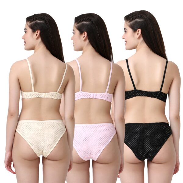PACK OF 3 Women Cotton Daily use Printed Bra Panty Set Full Coverage Non Padded Printed Lingerie Set with Adjustable stap Bra Panty Set for Womens | Women Bra with Low West Panty Set | Women Lingerie Set Cotton | Bra Panty Set for Women Sexy Hot| Bra Panty Set (Beige Pink Black)-DSBP002-P3_BEIGE PINK BLACK-Printed - Image 2