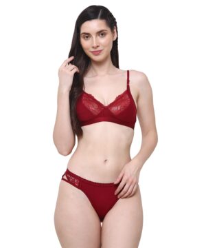 Women Cotton Half Net Non Padded Non Wired Low Coverage Bra & Panty Regular Lingerie Set | Half Net Bikini Set for Women for Beach| Lingerie for Women | Sexy Lingerie for Honeymoon | Sex Lingerie Set | Bra Panty Set for Women with Sexy (Maroon)-DSBP003-P1_MAROON