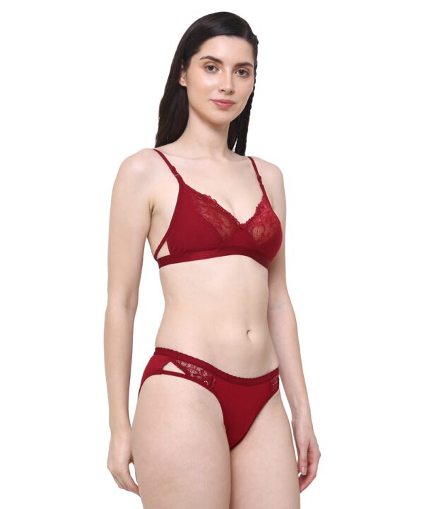Women Cotton Half Net Non Padded Non Wired Low Coverage Bra & Panty Regular Lingerie Set | Half Net Bikini Set for Women for Beach| Lingerie for Women | Sexy Lingerie for Honeymoon | Sex Lingerie Set | Bra Panty Set for Women with Sexy (Maroon)-DSBP003-P1_MAROON - Image 4