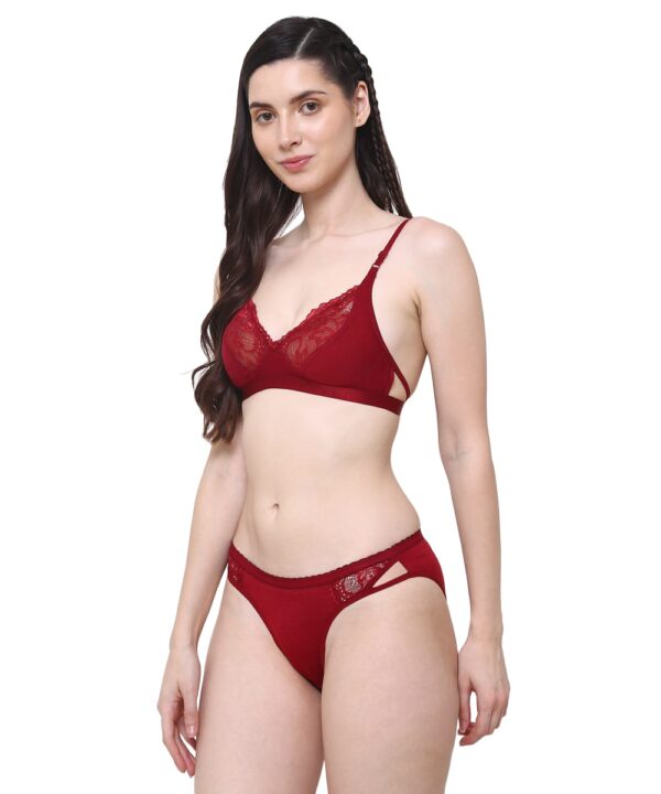 Women Cotton Half Net Non Padded Non Wired Low Coverage Bra & Panty Regular Lingerie Set | Half Net Bikini Set for Women for Beach| Lingerie for Women | Sexy Lingerie for Honeymoon | Sex Lingerie Set | Bra Panty Set for Women with Sexy (Maroon)-DSBP003-P1_MAROON - Image 5