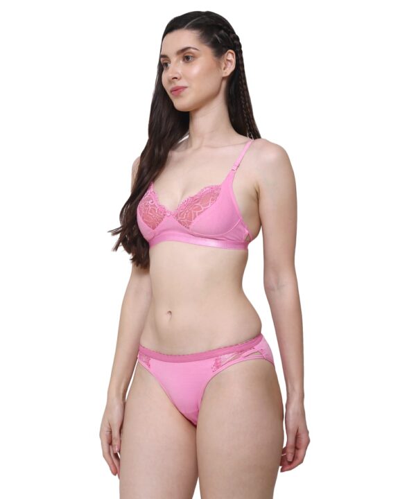 Women Cotton Half Net Non Padded Non Wired Low Coverage Bra & Panty Regular Lingerie Set | Half Net Bikini Set for Women for Beach| Lingerie for Women | Sexy Lingerie for Honeymoon | Sex Lingerie Set | Bra Panty Set for Women with Sexy (Pink)-DSBP003-P1_PINK - Image 4
