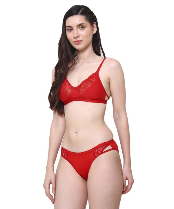 Women Cotton Half Net Non Padded Non Wired Low Coverage Bra & Panty Regular Lingerie Set | Half Net Bikini Set for Women for Beach| Lingerie for Women | Sexy Lingerie for Honeymoon | Sex Lingerie Set | Bra Panty Set for Women with Sexy (Red)-DSBP003-P1_RED - Image 4
