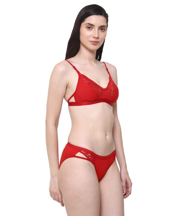 Women Cotton Half Net Non Padded Non Wired Low Coverage Bra & Panty Regular Lingerie Set | Half Net Bikini Set for Women for Beach| Lingerie for Women | Sexy Lingerie for Honeymoon | Sex Lingerie Set | Bra Panty Set for Women with Sexy (Red)-DSBP003-P1_RED - Image 5