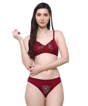 Women Cotton Half Net Non Padded Non Wired Low Coverage Bra & Panty Regular Lingerie Set | Half Net Bikini Set for Women for Beach| Lingerie for Women | Sexy Lingerie for Honeymoon | Sex Lingerie Set | Bra Panty Set for Women with Sexy (Maroon)-DSBP004-P1_MAROON  DB NT