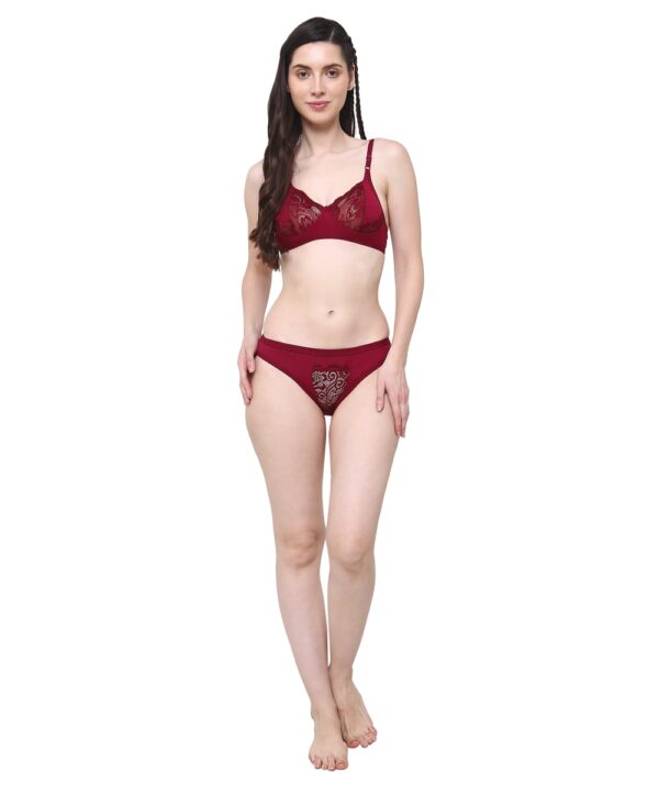 Women Cotton Half Net Non Padded Non Wired Low Coverage Bra & Panty Regular Lingerie Set | Half Net Bikini Set for Women for Beach| Lingerie for Women | Sexy Lingerie for Honeymoon | Sex Lingerie Set | Bra Panty Set for Women with Sexy (Maroon)-DSBP004-P1_MAROON  DB NT - Image 3