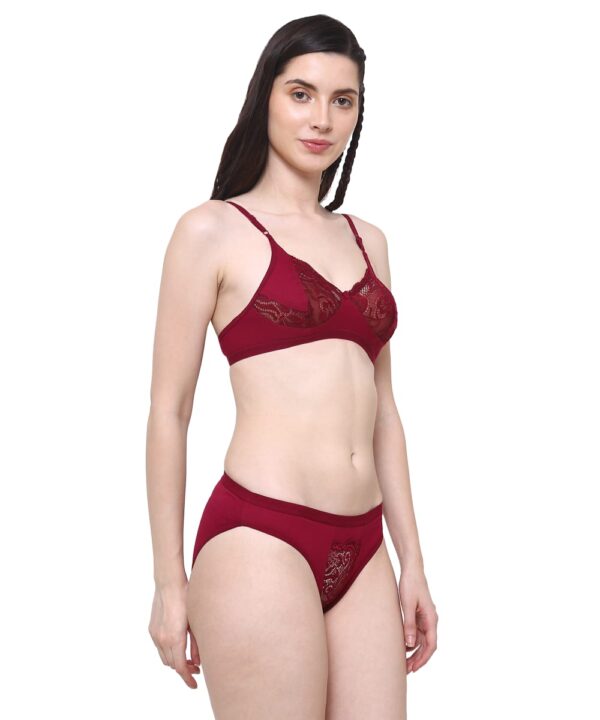 Women Cotton Half Net Non Padded Non Wired Low Coverage Bra & Panty Regular Lingerie Set | Half Net Bikini Set for Women for Beach| Lingerie for Women | Sexy Lingerie for Honeymoon | Sex Lingerie Set | Bra Panty Set for Women with Sexy (Maroon)-DSBP004-P1_MAROON  DB NT - Image 5
