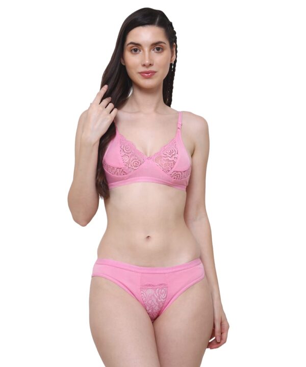 Women Cotton Half Net Non Padded Non Wired Low Coverage Bra & Panty Regular Lingerie Set | Half Net Bikini Set for Women for Beach| Lingerie for Women | Sexy Lingerie for Honeymoon | Sex Lingerie Set | Bra Panty Set for Women with Sexy (Pink)-DSBP004-P1_PINK DB NT