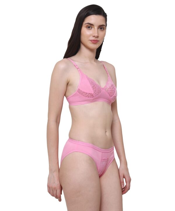 Women Cotton Half Net Non Padded Non Wired Low Coverage Bra & Panty Regular Lingerie Set | Half Net Bikini Set for Women for Beach| Lingerie for Women | Sexy Lingerie for Honeymoon | Sex Lingerie Set | Bra Panty Set for Women with Sexy (Pink)-DSBP004-P1_PINK DB NT - Image 3
