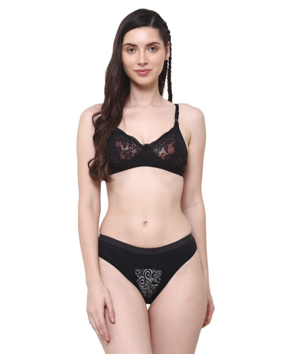 PACK OF 2 Women Cotton Half Net Non Padded Non Wired Low Coverage Bra & Panty Regular Lingerie Set | Half Net Bikini Set for Women for Beach| Lingerie for Women | Sexy Lingerie for Honeymoon | Sex Lingerie Set | Bra Panty Set for Women with Sexy (Black Pink)-DSBP004-P2_BLACK PINK  DB NT - Image 5