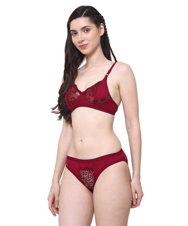 PACK OF 2 Women Cotton Half Net Non Padded Non Wired Low Coverage Bra & Panty Regular Lingerie Set | Half Net Bikini Set for Women for Beach| Lingerie for Women | Sexy Lingerie for Honeymoon | Sex Lingerie Set | Bra Panty Set for Women with Sexy (Maroon Black)-DSBP004-P2_MAROON BLACK  DB NT - Image 4