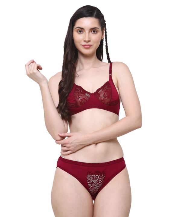 PACK OF 2 Women Cotton Half Net Non Padded Non Wired Low Coverage Bra & Panty Regular Lingerie Set | Half Net Bikini Set for Women for Beach| Lingerie for Women | Sexy Lingerie for Honeymoon | Sex Lingerie Set | Bra Panty Set for Women with Sexy (Maroon Black)-DSBP004-P2_MAROON BLACK  DB NT - Image 5